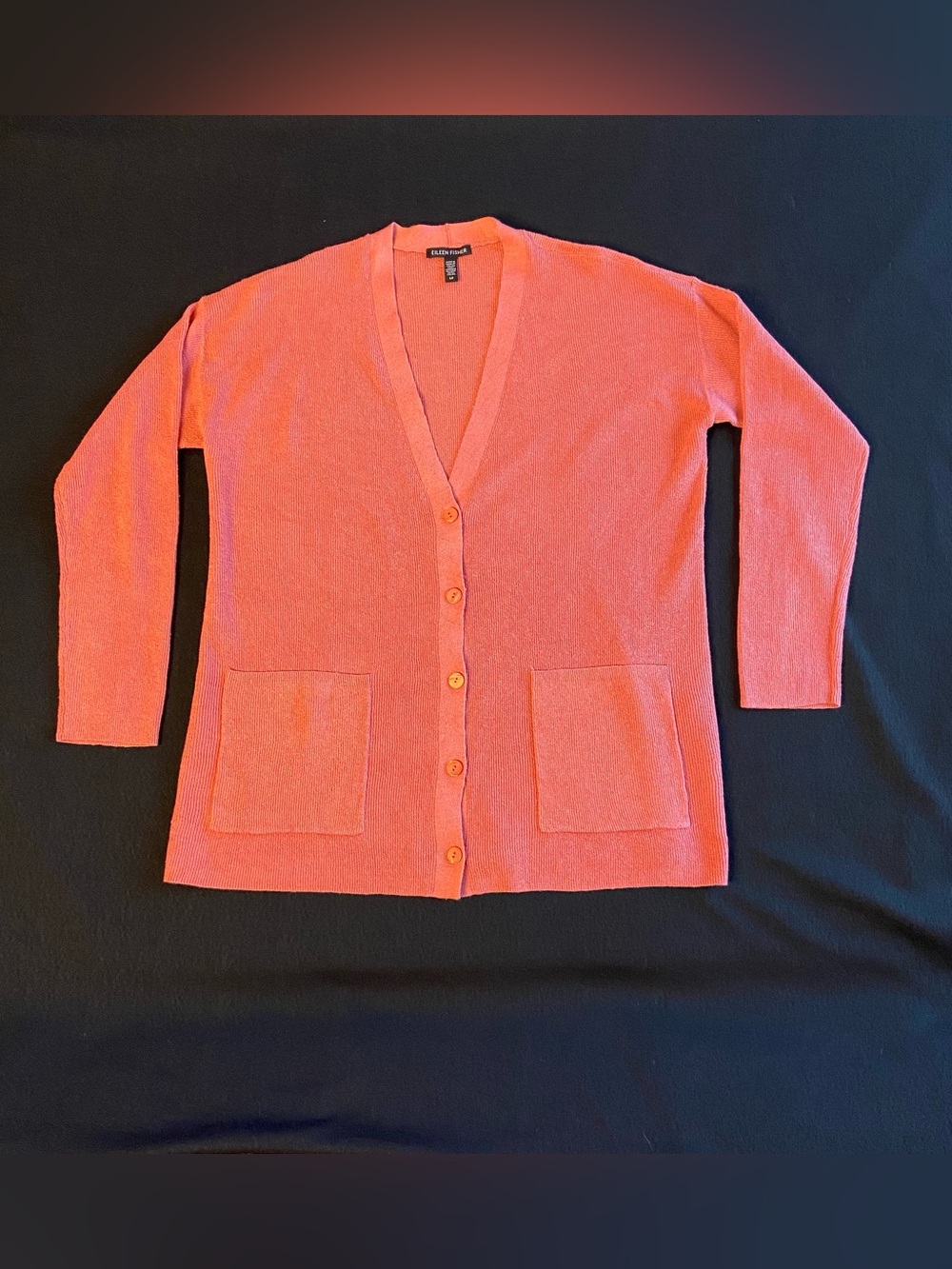 Eileen Fisher Coral Pink V-Neck Button Front Cardigan